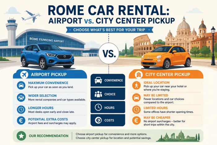 Rome Car Rental: Airport vs. City Center Pickup